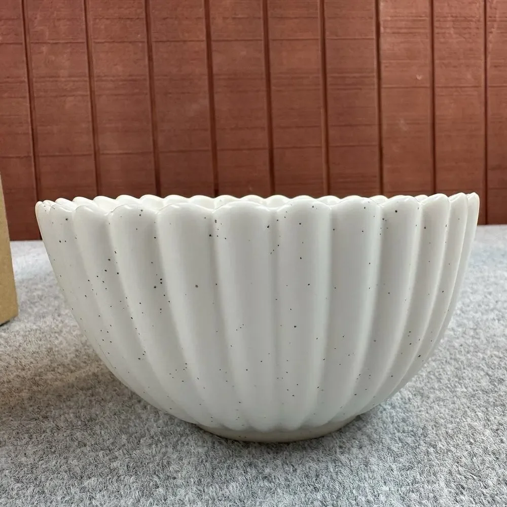 WENSHUO Daisy Bowls Set of 4 Nacre White Ceramic 5.5” Speckled Floral Ice Cream